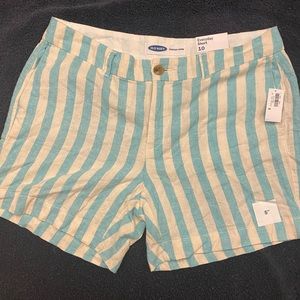 Old Navy Everyday Linen short. NWT. Women Size 10 aqua stripe. NEW!